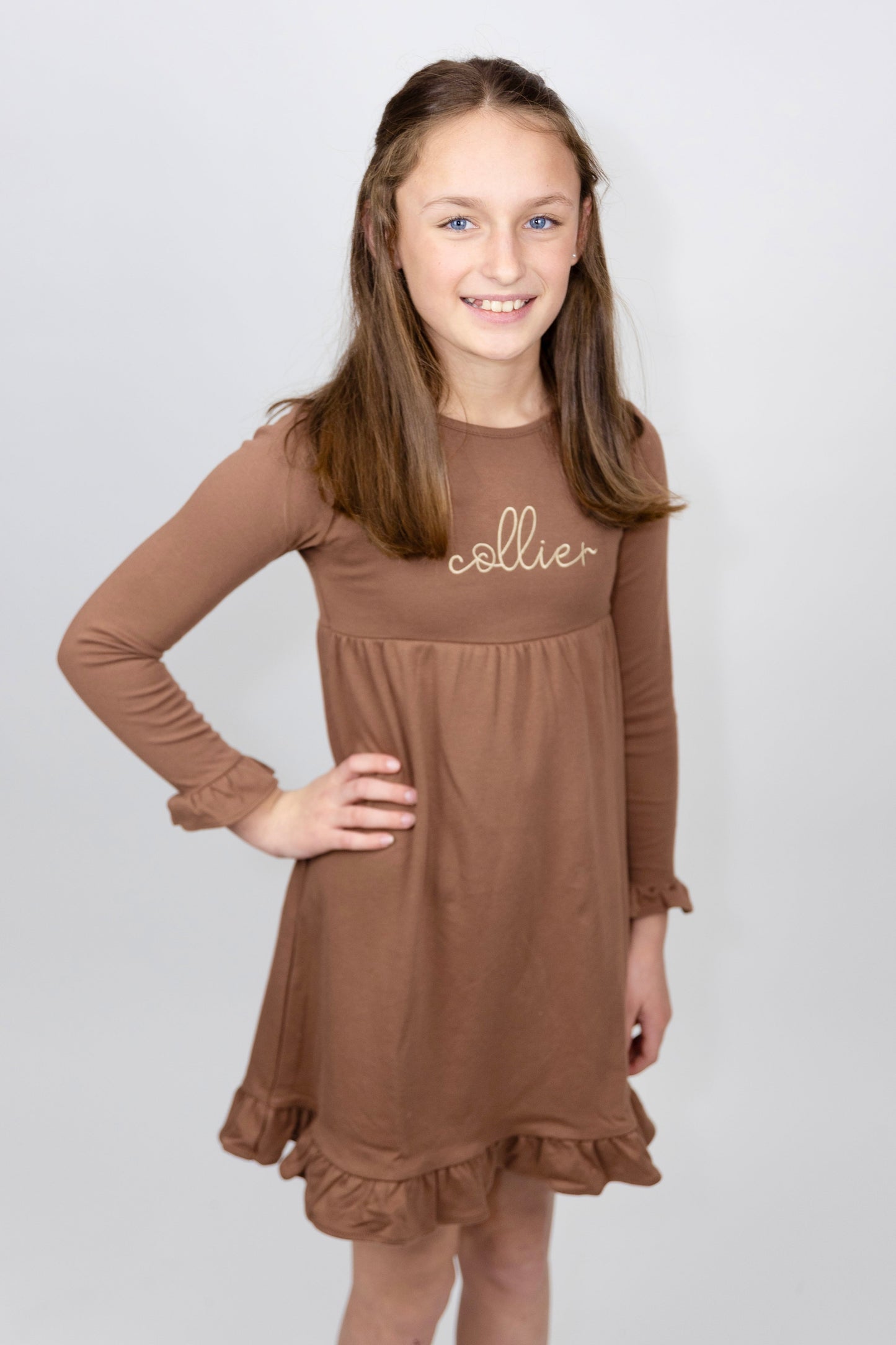 Girls Longsleeve Empire Ruffle Dress