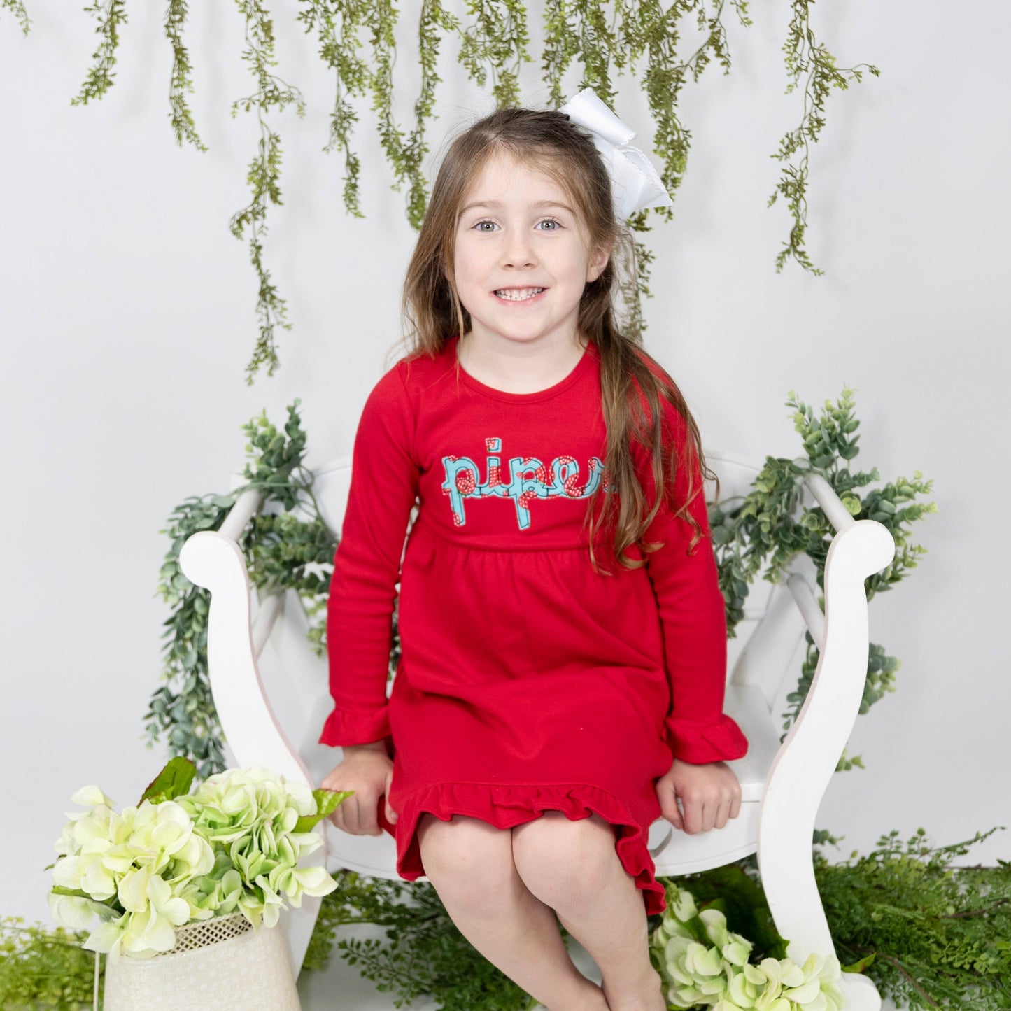 Girls Longsleeve Empire Ruffle Dress