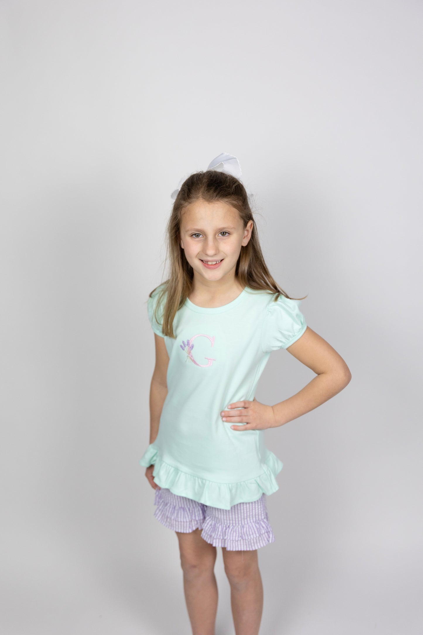 Girls Puff Sleeve Shirt with Ruffle Bottom