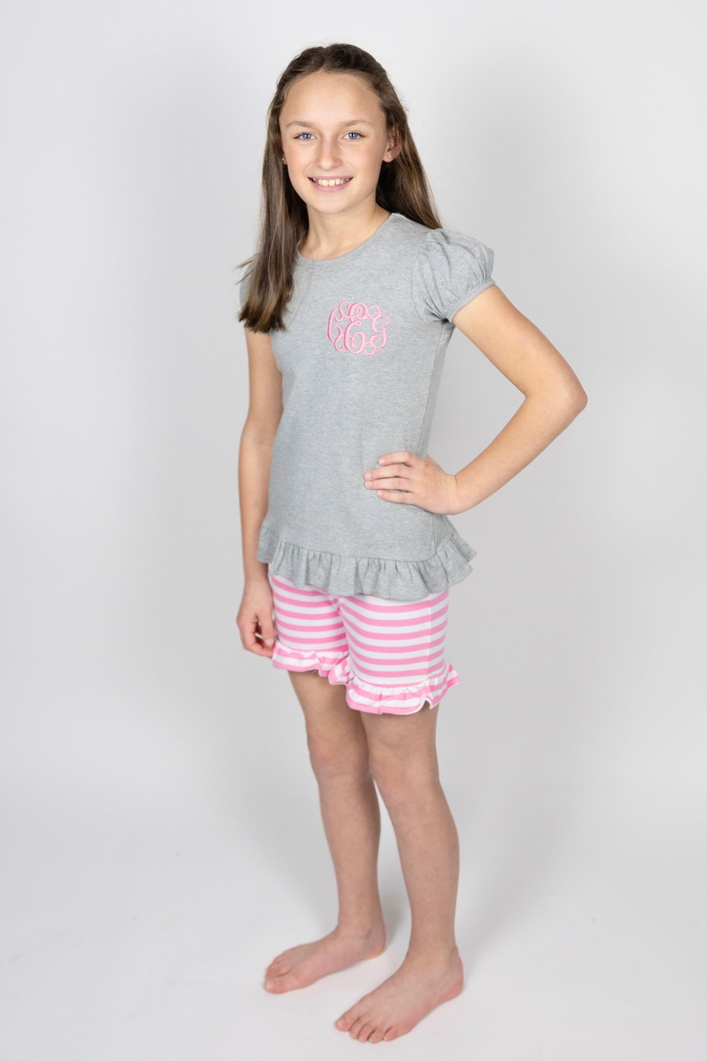 Girls Puff Sleeve Shirt with Ruffle Bottom