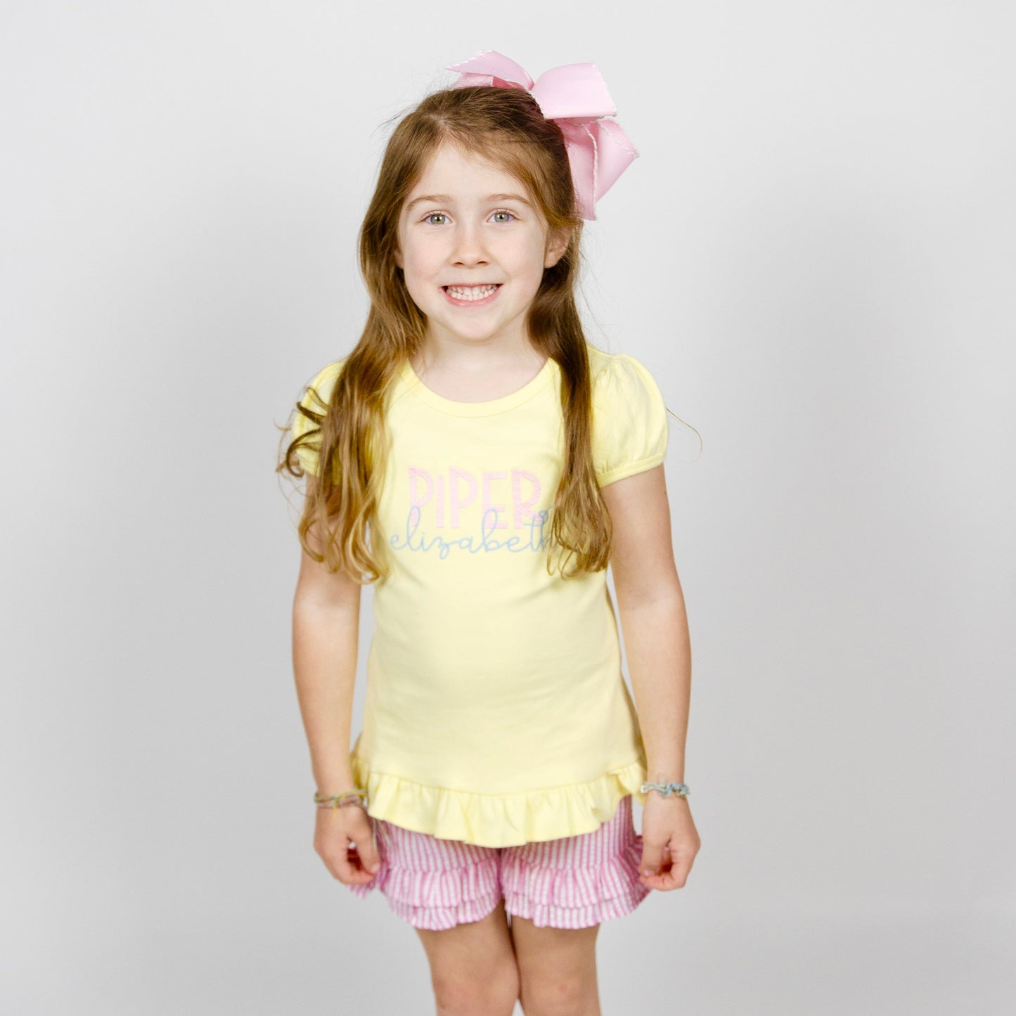 Girls Puff Sleeve Shirt with Ruffle Bottom