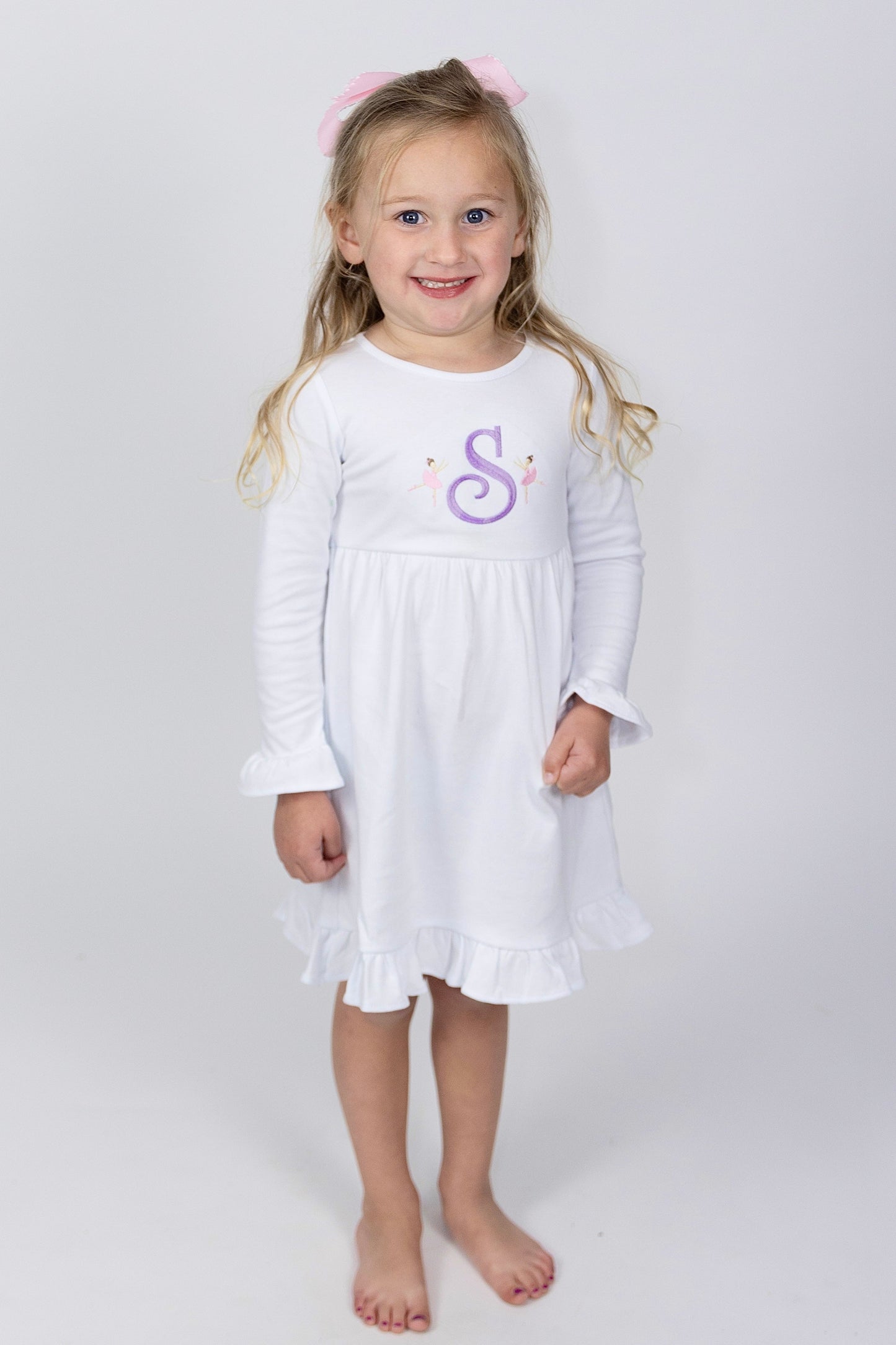 Girls Longsleeve Empire Ruffle Dress