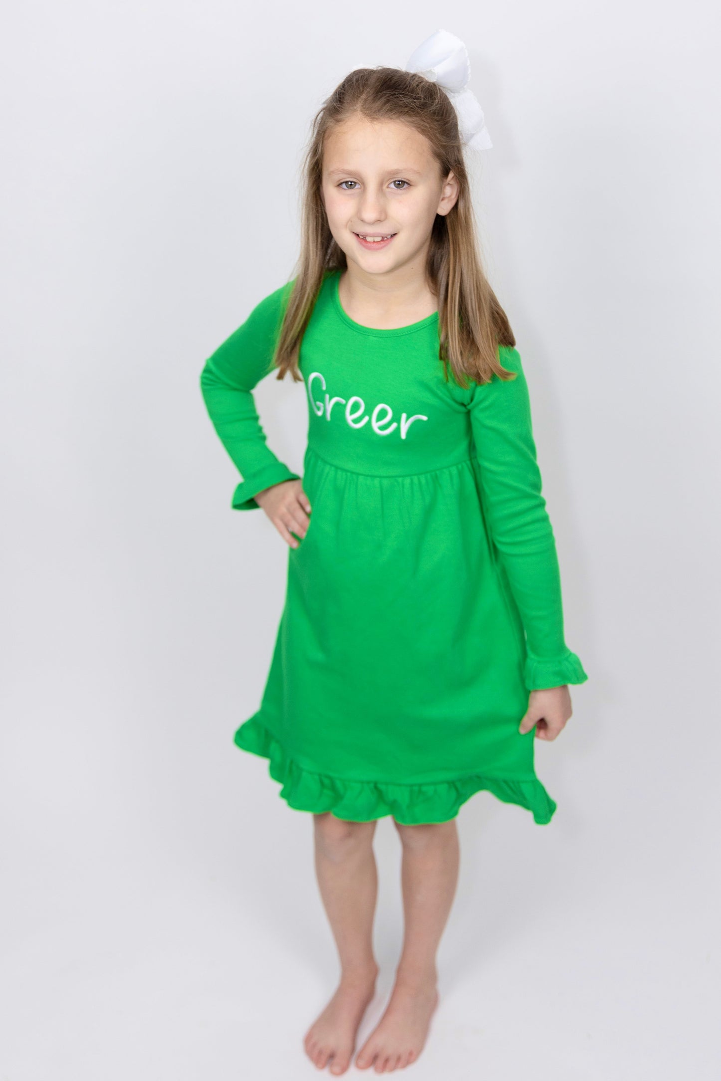Girls Longsleeve Empire Ruffle Dress