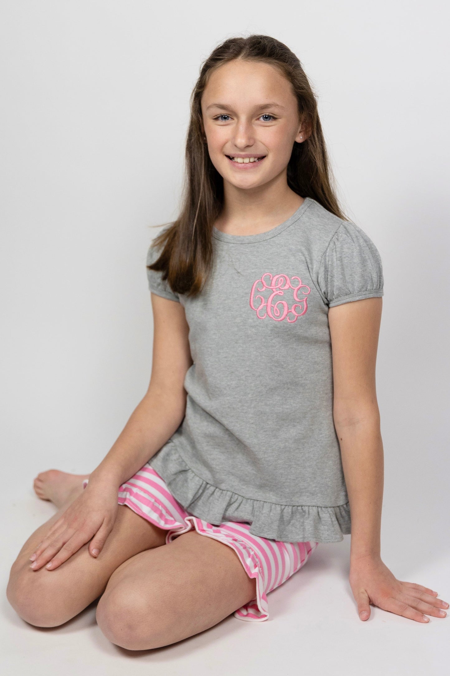 Girls Puff Sleeve Shirt with Ruffle Bottom