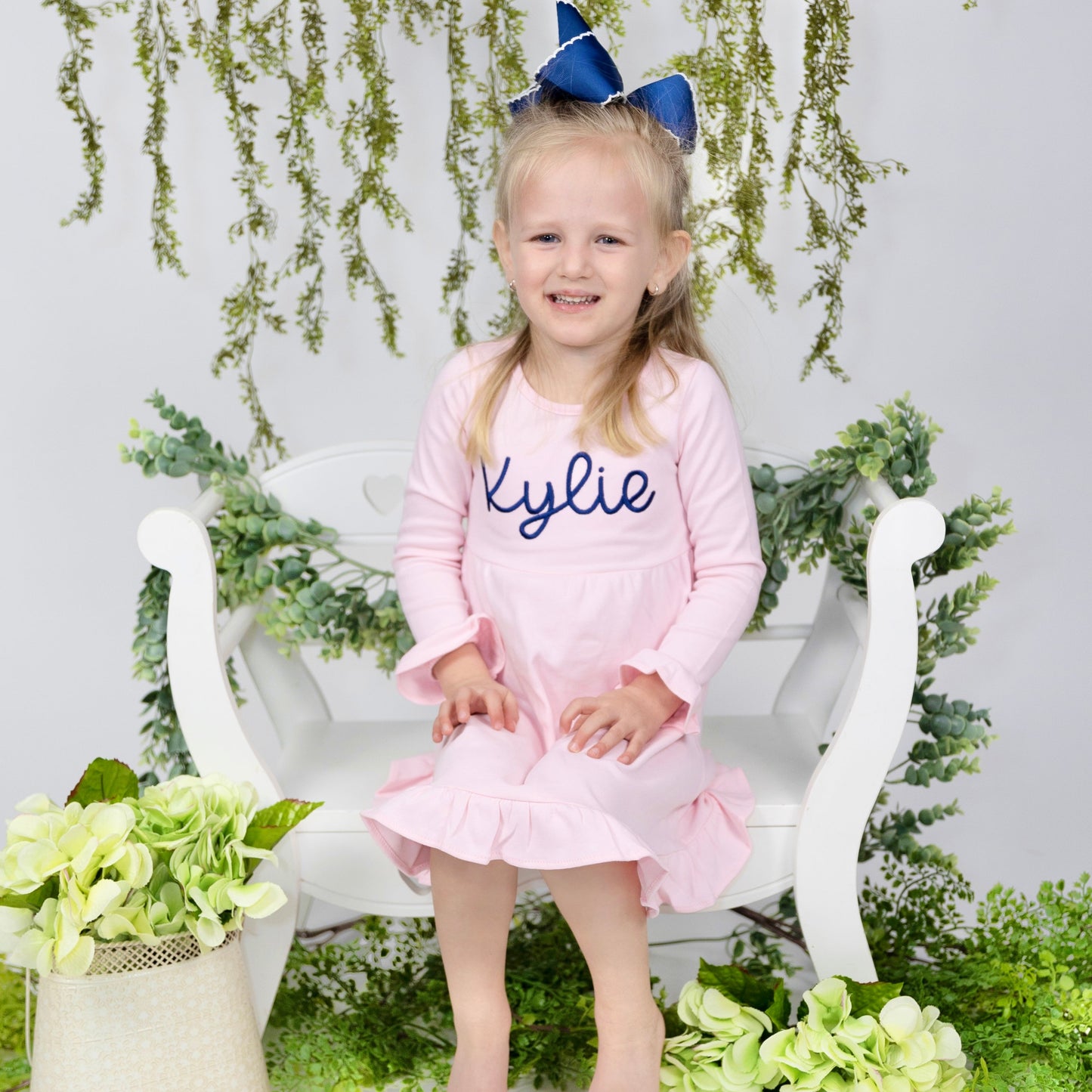 Girls Longsleeve Empire Ruffle Dress