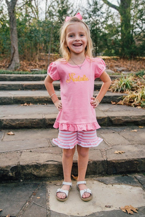 Girls Puff Sleeve Shirt with Ruffle Bottom