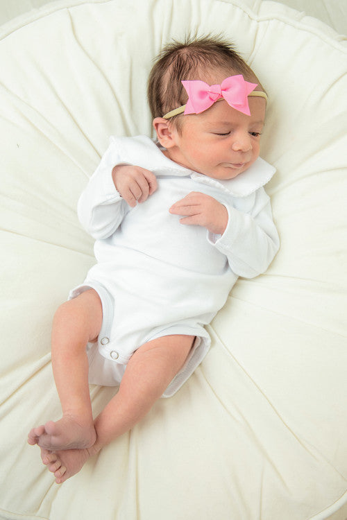 Girls Long Sleeve Peter Pan Collar Bodysuit with Crochet