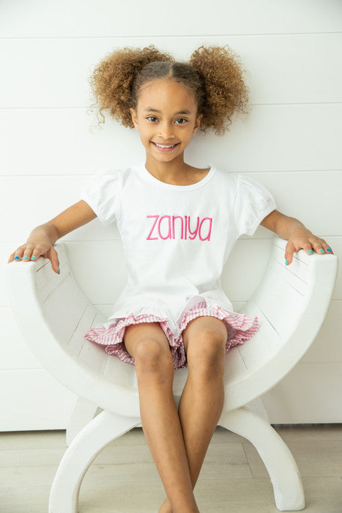 Girls Puff Sleeve Shirt with Ruffle Bottom