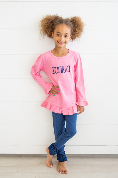 Girls Long Sleeve Ruffle Bottom Shirt