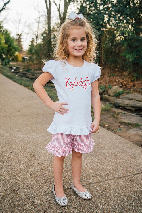 Girls Puff Sleeve Shirt with Ruffle Bottom