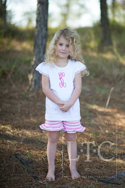 Girls Flutter Sleeve Top with Lace