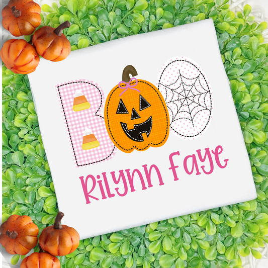 Girls Personalized Orange and Blue Boo #2 Halloween Shirt