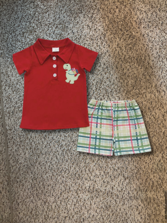 Boys Back to School Outfit- Red Dinosaur