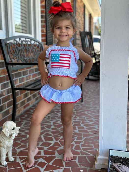 Smocked American Flag 2-piece Swim Suit