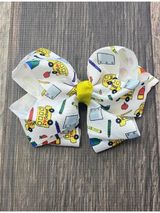 White and Yellow School Bus Hair Bow