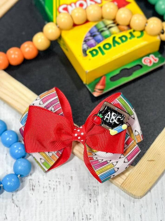 ABC's and Pencils Red Hair Bow