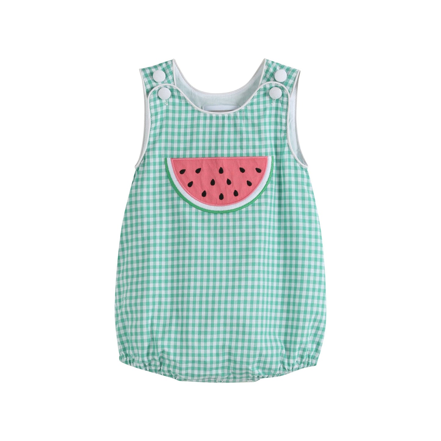 Green Gingham Watermelon Romper