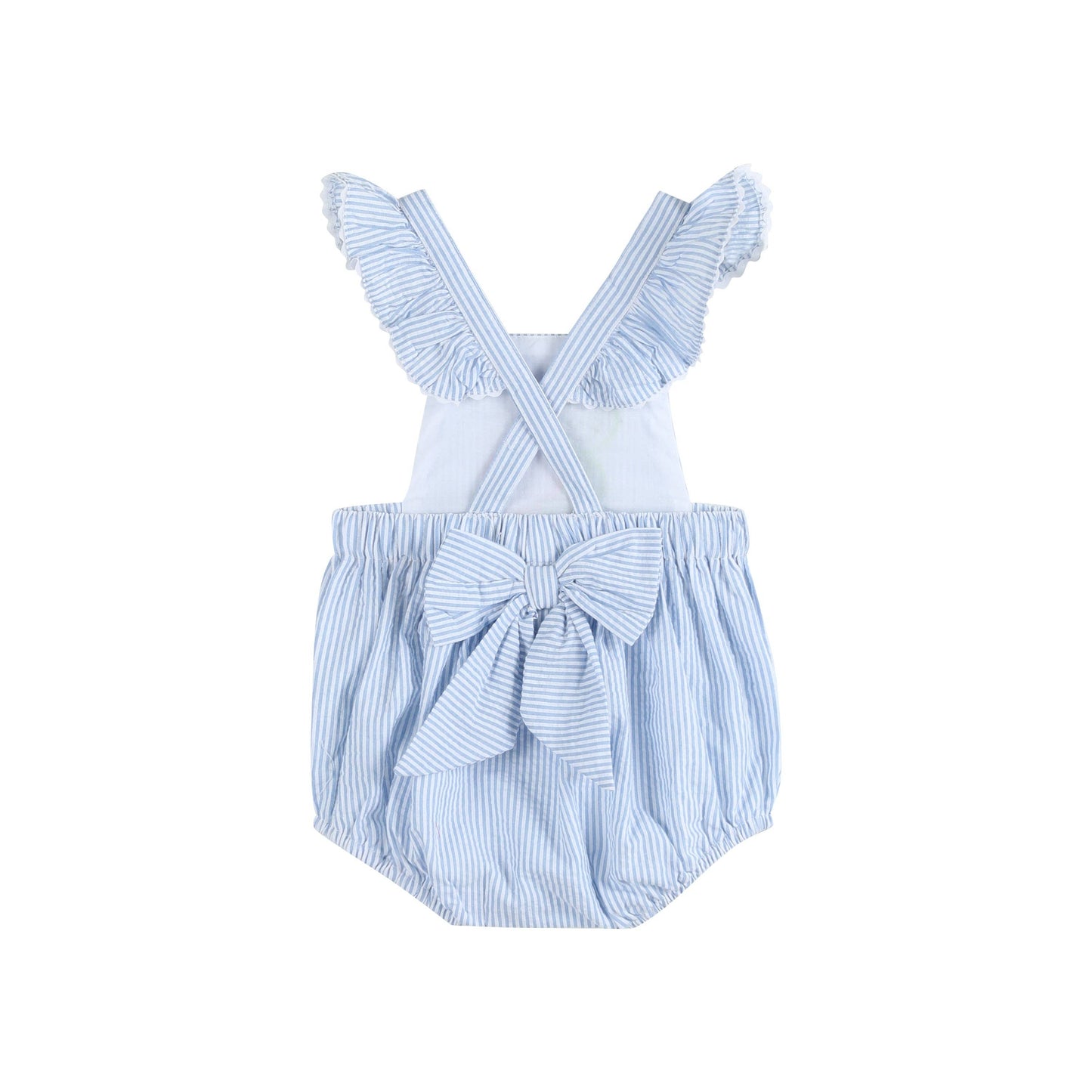 Light Blue Seersucker Turtle Ruffle Romper