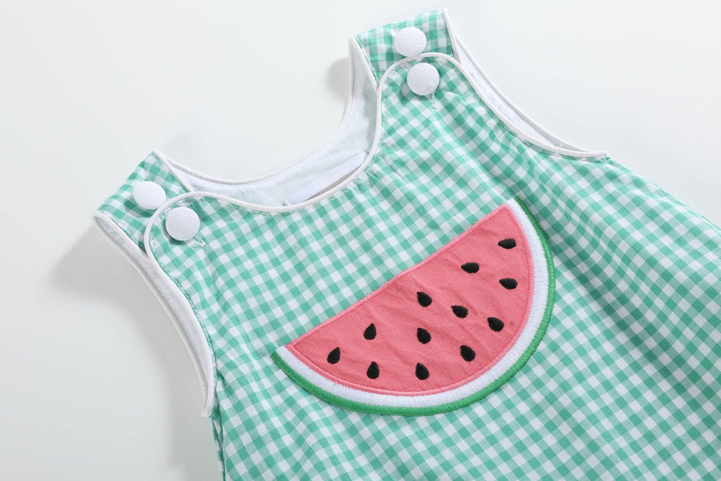 Green Gingham Watermelon Romper