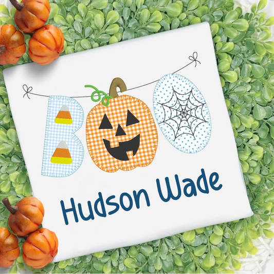 Boys Personalized Orange and Blue Boo Halloween Shirt