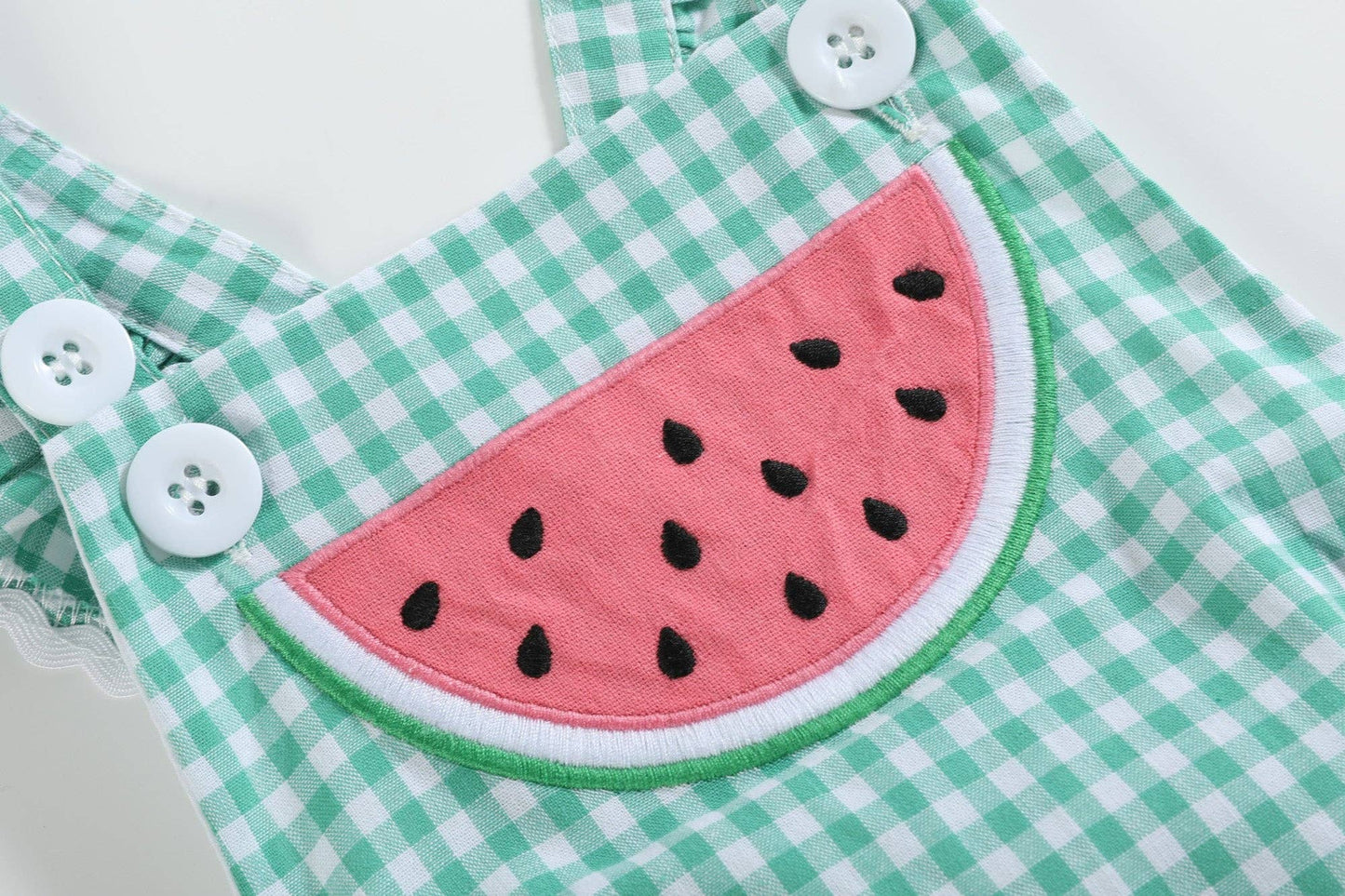 Green Gingham Watermelon Ruffle Romper