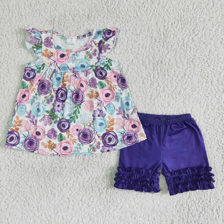 Girls Purple Floral Two-Piece Outift