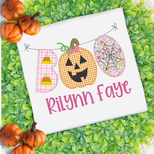Girls Personalized Orange and Blue Boo Halloween Shirt
