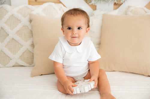 Short Sleeve Peter Pan Collar Bodysuit WITH Crochet