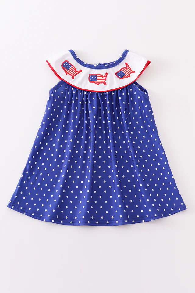 BLUE PATRIOTIC FLAG APPLIQUE DOT DRESS