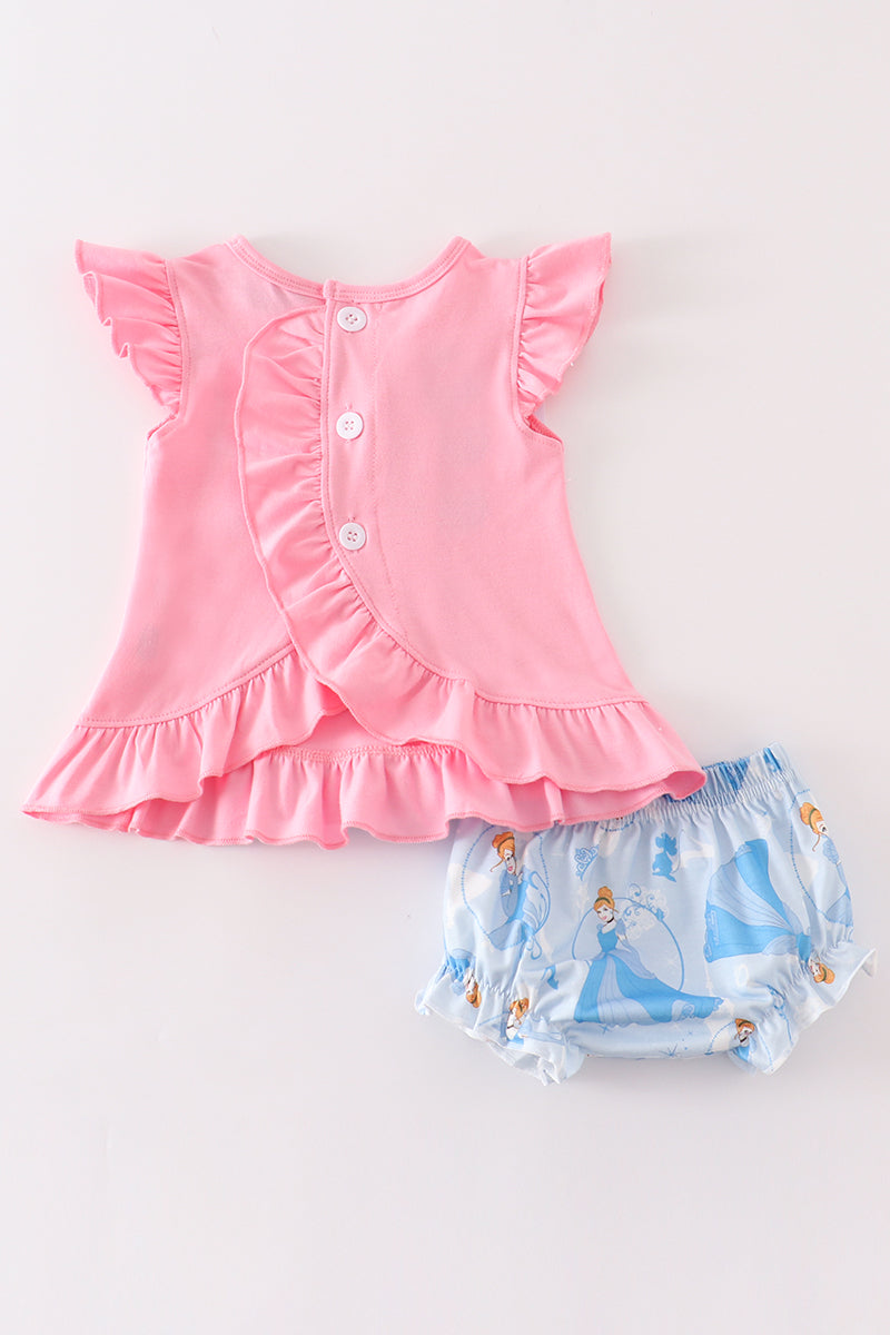 PINK CINDERELLA EMBROIDERY BABY SET