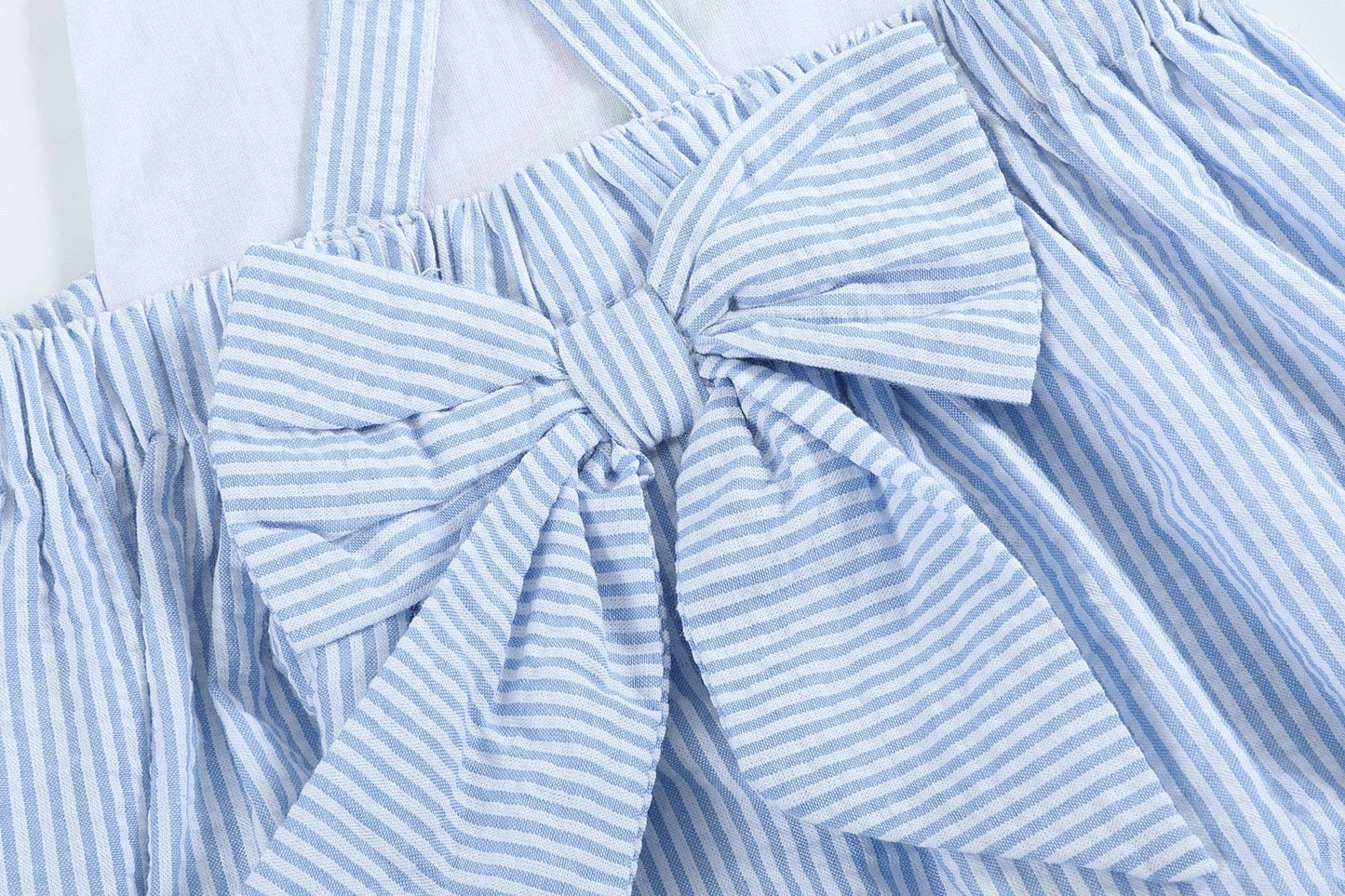 Light Blue Seersucker Turtle Ruffle Romper