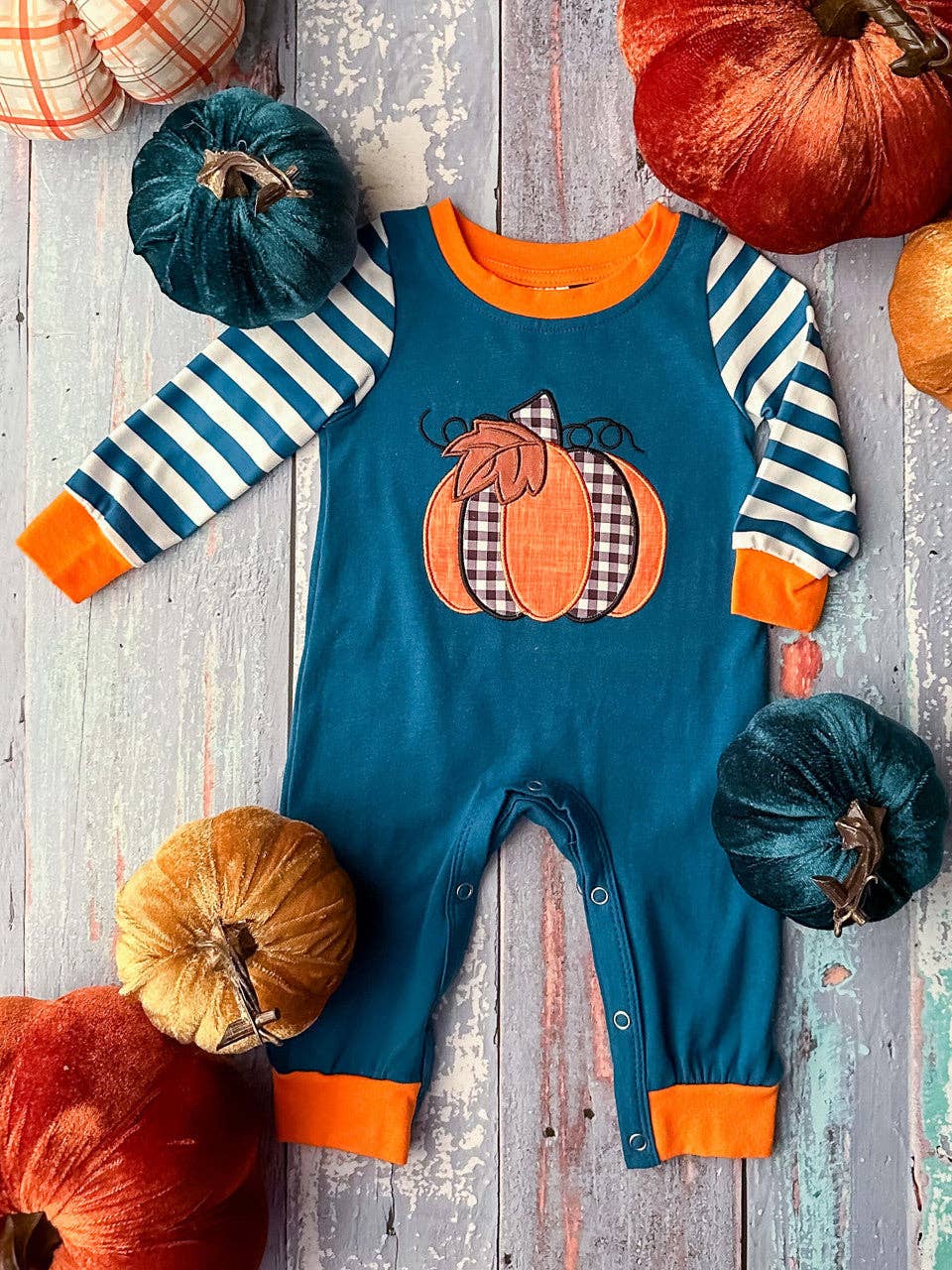 Blue & Orange Pumpkin Romper - Boys (12m only)